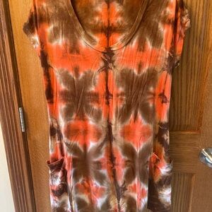Tie-Dye Brown and Orange Women's Swim Cover Up Dress M/L